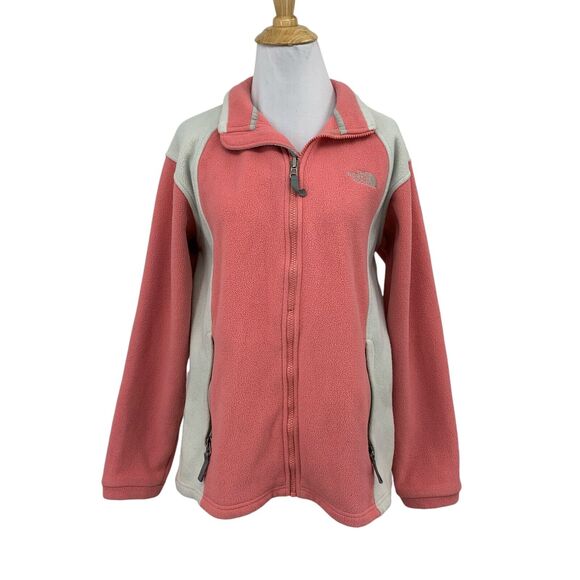 The North Face Jacket Womens L Large Pink Off White Full Zip Fleece Mock Neck - Picture 1 of 16
